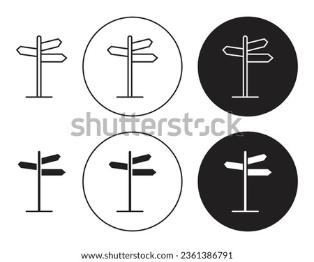 signpost icon set. road direction sign. street way guidance signpost vector symbol in black filled and outlined style.