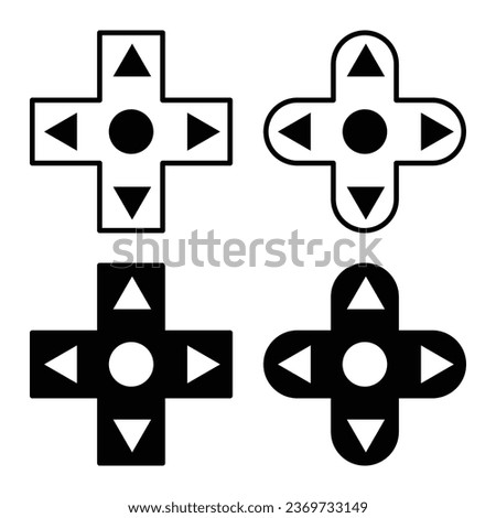 Game controller arrows icon set in black filled and outlined style. suitable for UI designs