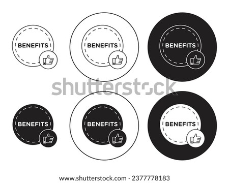 Benefits vector icon set in black filled and outlined style. Exclusive advantage icon for ui designs.