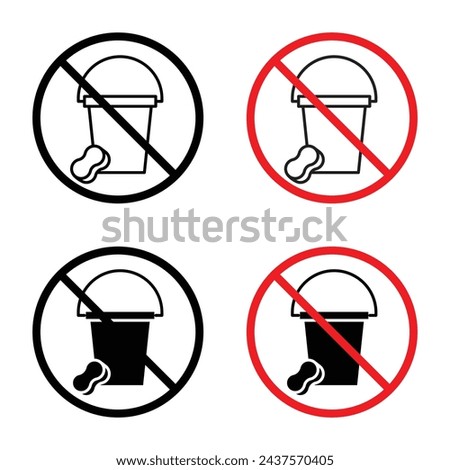 Cleaning Bucket With Sponge Vector Illustration Set. Prohibited Foam Sponge sign suitable for apps and websites UI design style.