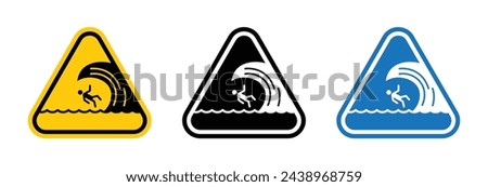 Tsunami and High Waves Danger Sign. Surf Wave Caution Symbol. Ocean Hazard Safety Warning