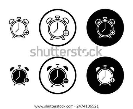 Alarm plus line icon set. extra time vector icon. clock with plus icon suitable for apps and websites UI designs.