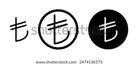 Lira sign vector icon set. Turkey TL money vector sign. Turkish lira currency icon suitable for apps and websites UI designs.