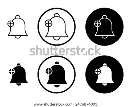 Cowbell circle plus black filled and outlined icon set