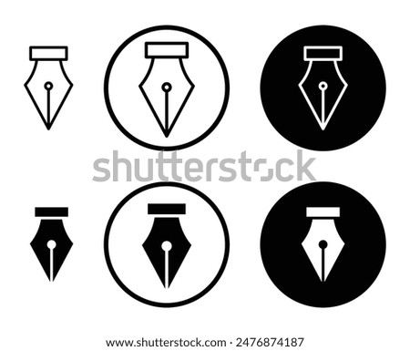 Pen nib black filled and outlined icon set