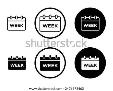 Calendar week black filled and outlined icon set