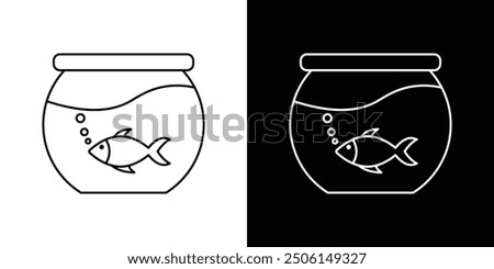 Fish bowl icon set in black and white stroke.