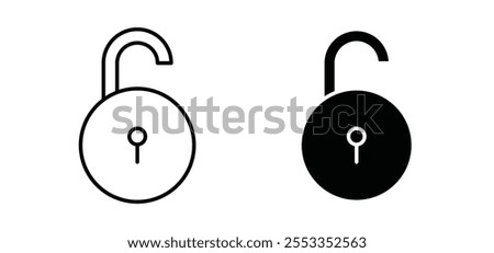 Unlock icons in black filled and outlined style