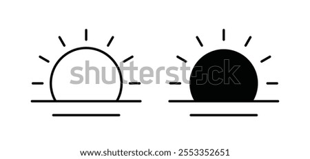 Sunrise icons in black filled and outlined style