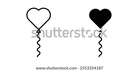 Heart balloon icons in black filled and outlined style