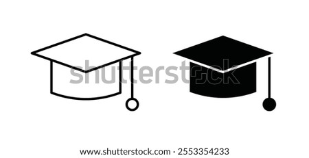 Graduation cap icons in black filled and outlined style