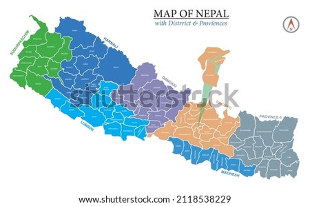 New Nepal Map with Districts and Province. Map of Nepal Vector Illustration
