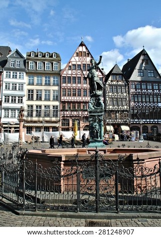 FRANKFURT, GERMANY - MAR 03, 2015: View of Roemerberg square in Frankfurt, Germany. Frankfurt is the fifth-largest city in Germany.