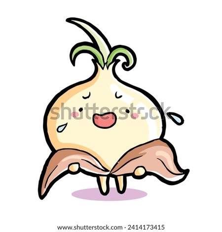 Cute vector illustration of onion. Mascot design for food packaging, cafe, restaurant, menu, etc