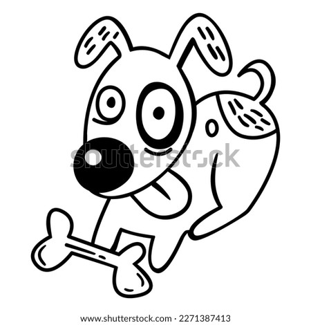 Cartoon Filled Stroke Dog With Bone. Vector illustration art