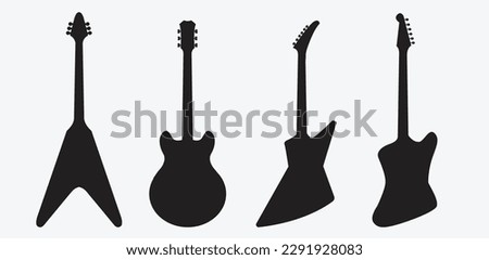A set of black guitar silhouettes. Vector guitars on white background. Symbols of classic electric guitars for a store or music application. 