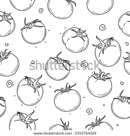 Seamless vector pattern on a white background. Contour of ripe juicy hand drawn tomatoes on a white background. The illustration is isolated from the background.