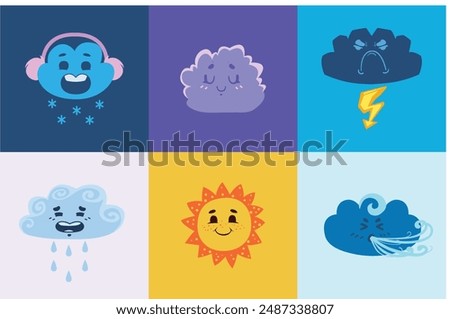 A unique vector set of bright cards that will fill your day with joy and light! This set features cute clouds and suns that are perfect for kids' projects, cards and fun designs.