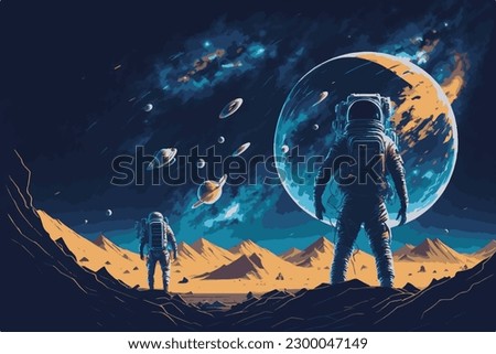 Astronaut in space. Astronaut In a space suit on the planet. Vector illustration of an astronaut.