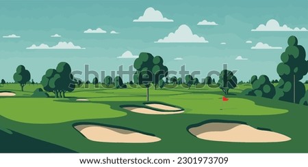 Golf course. Golf course vector illustration. Flat style.
