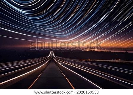 Road to the sky with neon rays. Speed and movement illustration.
