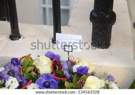 LONDON - APRIL 8: Tributes for Ex British Prime Minster Margret Thatcher Victoria in London April 8th, 2013 in London, England.