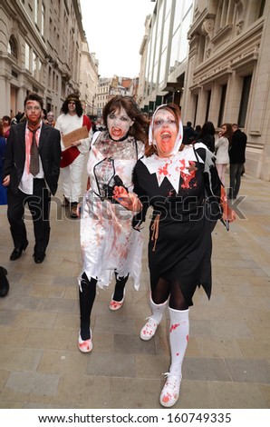 London - October 12: The 2013 London Zombie Walk which raises money for St Mungo\'??s Homeless Charity, London October 12th, 2013 in London England.