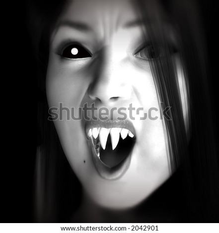 A female vampire that is just about to attack.