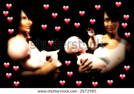 An image of some mothers and baby daughters, this image would be suitable for Mothers Day concepts.