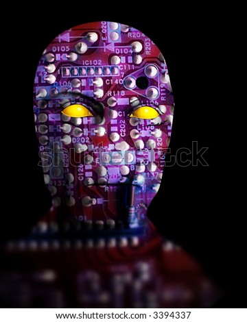 An image of an android that is made out of printed circuit bored.