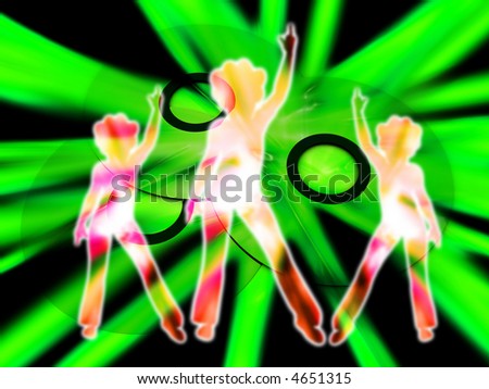 An image of what could be some DVD\'s or CD\'s. With some women disco dancing in the foreground.