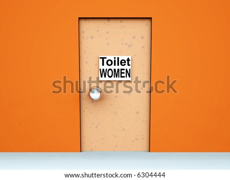 An conceptual image of a door with a sign on it indicating a toilet for women.