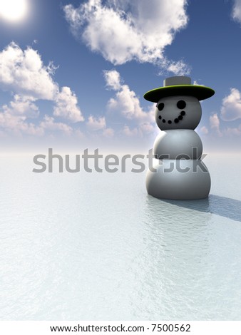 A conceptual image of a alternative Christmas scene of a happy snowman on holiday in a tropical area.
