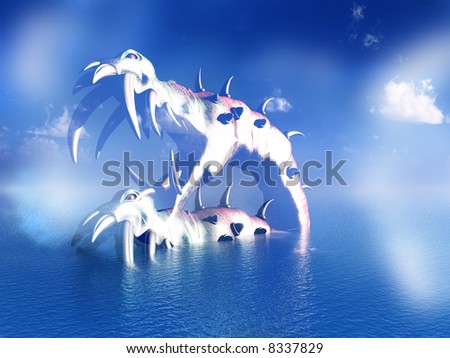 A scary image of what could be some Loch Ness Monsters. It would make a good Halloween image.