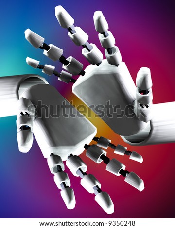 A conceptual image of some robot hands, it would be a good image for technology concepts.