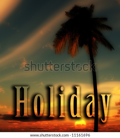 An image of a palm tree against a tropical cloudy sunset or sunrise, it would be a good conceptual image representing holidays.