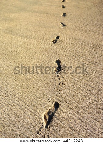 Human footprints in beach sand.