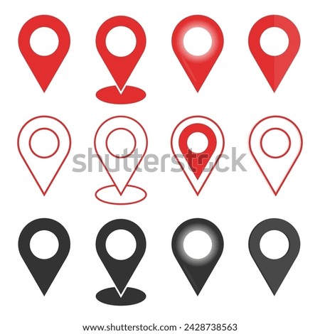 Location pin multiple styles set. Vector you are here gps navigation map pointer. 3d vector map marker icon that points location web element design. place navigation sign. Location pin gradient set.