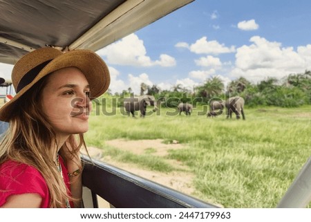 Similar – Image, Stock Photo Young woman discovering a remote beach