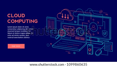 Cloud Computing Concept for web page, banner, presentation. Vector illustration