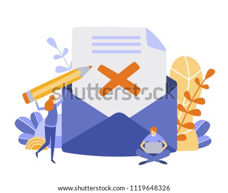 Concept envelope with rejected letter,delete letter, spam, unsubscribe, College rejected admission or employment for web, banner, presentation, documents, cards, posters. Vector illustration 