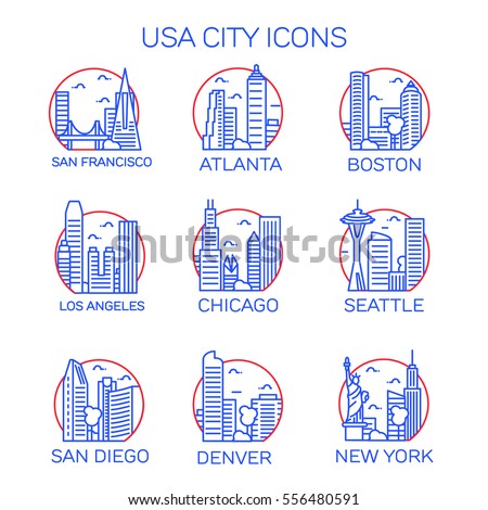 Vector USA Cities Icon Set