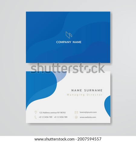 white anad blue abstract curve business card flat design template vector