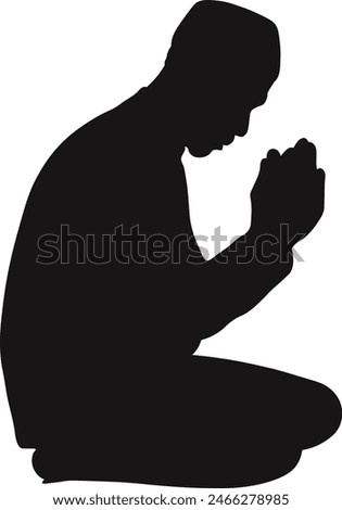 Muslim Praying Silhouette Isolated on White Background