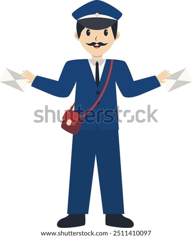 Postman Cartoon Character Illustration on White Background. Flat Vector Character Design