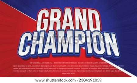 Champion editable text effect template with 3d style use for logo and business brand