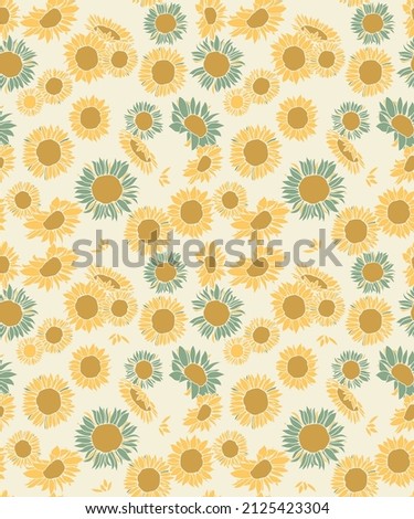 Sunflower vector pattern. Occur tonal color off yellowish cream  background. Perfect for textile fabric for fashion or wall or tiles 