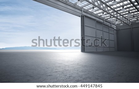 Similar – Image, Stock Photo opened warehouse door with unexpected noble blue curtain