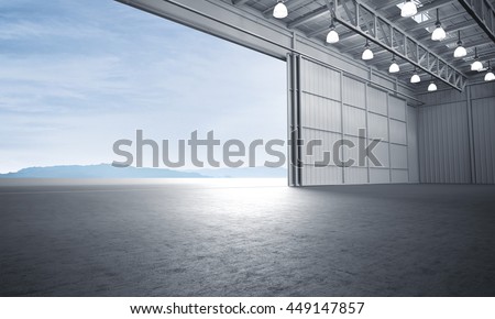 Similar – Image, Stock Photo opened warehouse door with unexpected noble blue curtain