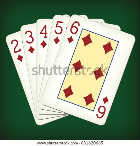 Straight Flush of Diamonds from Two to Six - playing cards vector illustration